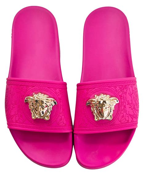 pink versace bling slides|hot pink Versace slides.